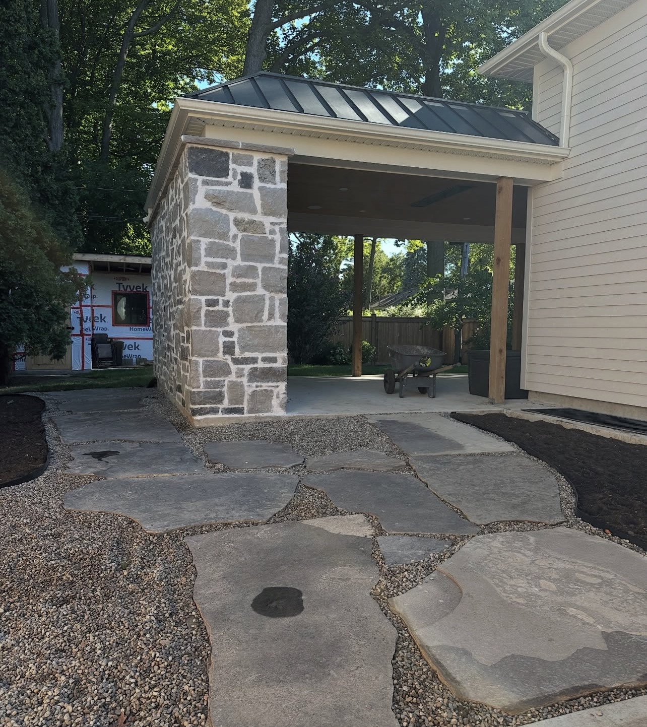 Stone Pavilion & Flagstone Patio